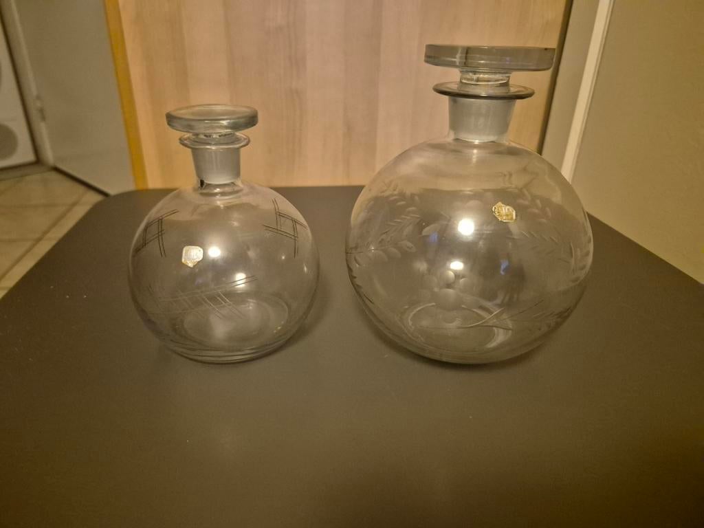 Duo carafes boules cristal Vintage Années 50/60, Enlèvement ou Envoi