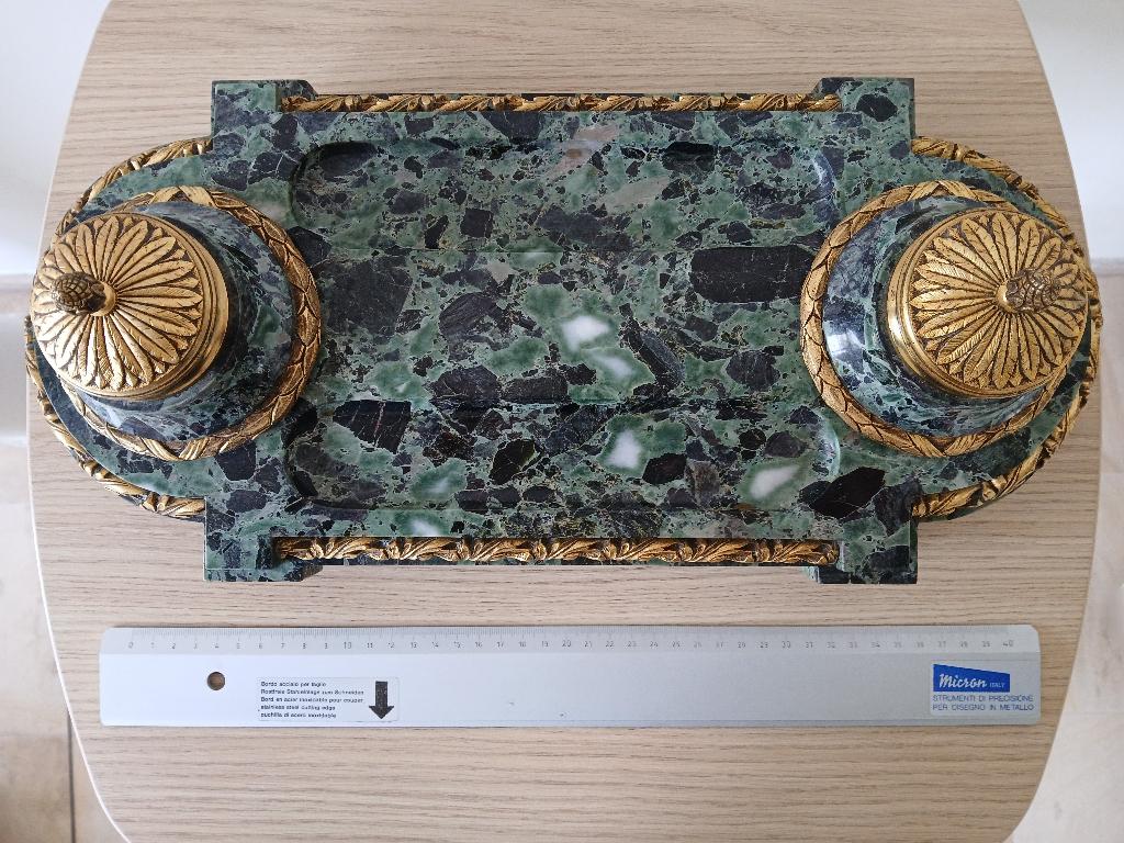 Encrier en marbre vert avec montures en bronze doré, Antiquités & Art, Enlèvement