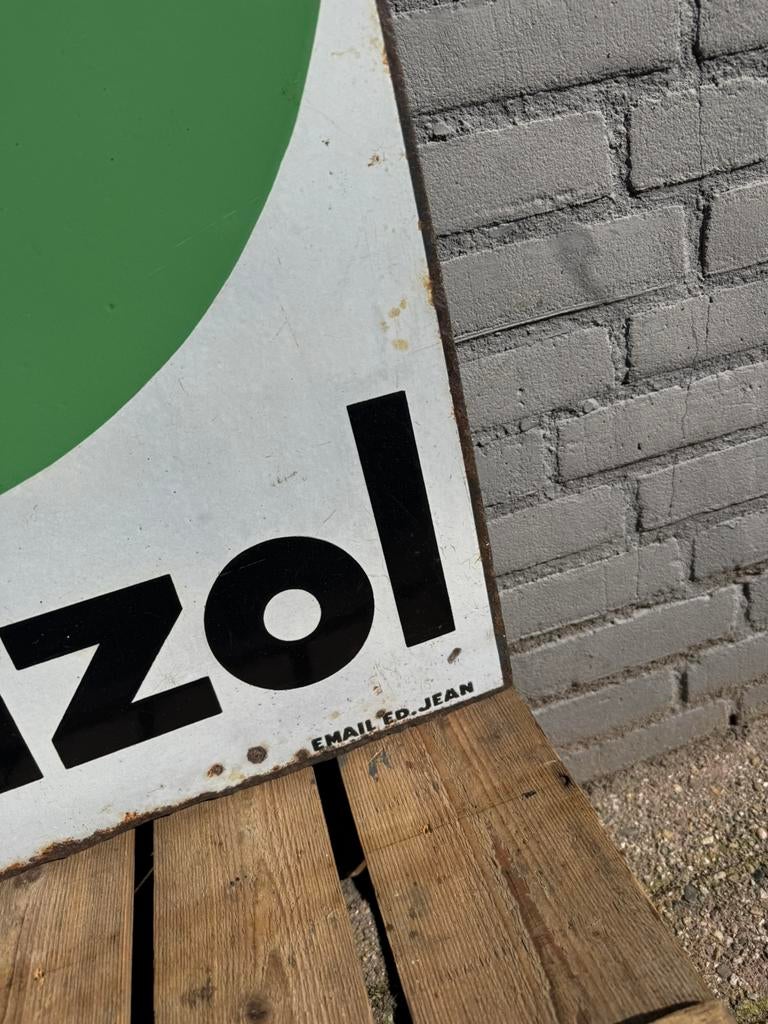 Ancien panneau d'affichage en émail à huile de benzoil, Enlèvement