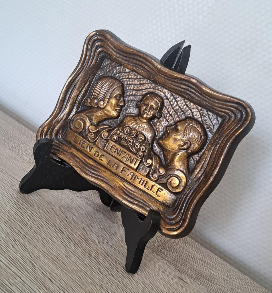 Art Déco plaque bronze Louis Van Cutsem l'enfant, Enlèvement ou Envoi, Bronze