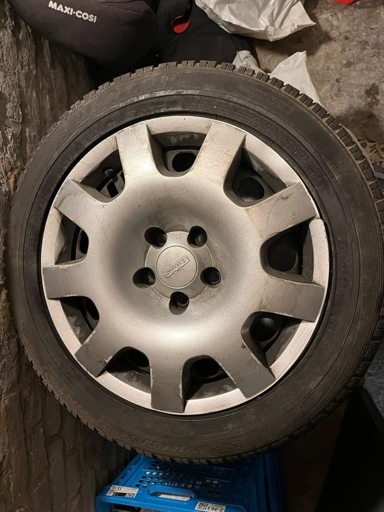 Jantes Saab 9.5 avec pneus presque d'hiver, Pneus et Jantes, Pneus hiver, 16 pouces, Véhicule de tourisme