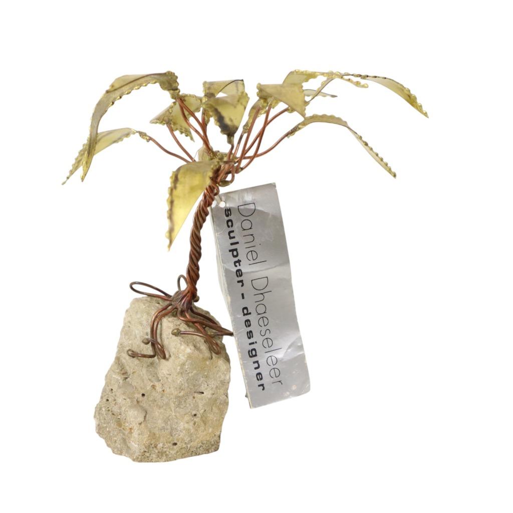 Koperen Palmboom op Rots Sculptuur Daniel D’Haeseleer 18cm, Antiquités & Art, Art | Sculptures & Bois, Enlèvement ou Envoi