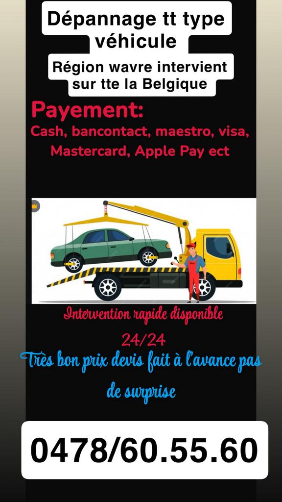 DÉPANNAGE REMORQUAGE TOUT TYPE DE VÉHICULE SUR WAVRE 24H24H, Autos, Achat, Particulier, Sprinter Combi