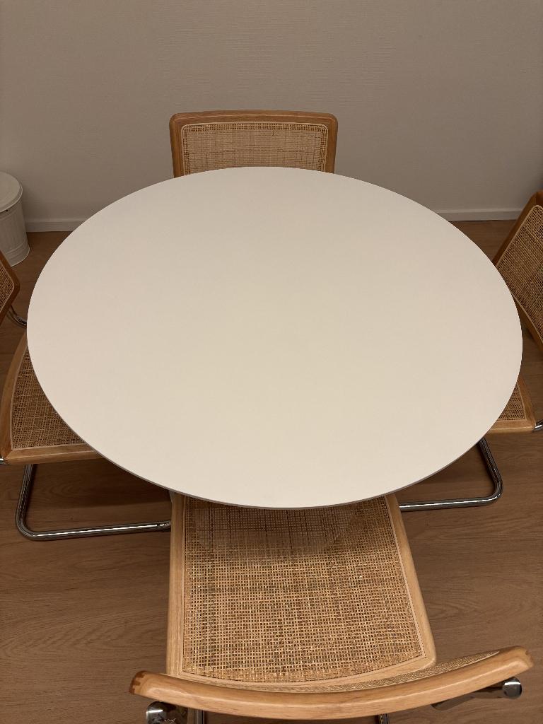 Witte ronde tafel, Huis en Inrichting, Tafels | Eettafels, Ophalen, 50 tot 100 cm, Rond, Scandinavisch