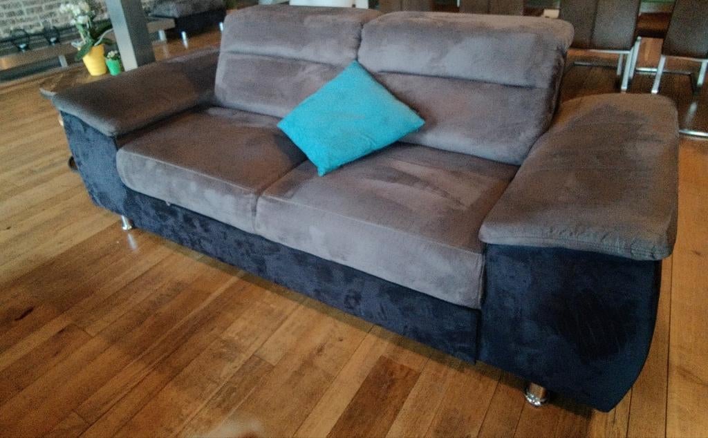 Canapé 2 à 3 personnes en « Alcantara », anthracite et noir, Maison & Meubles, Trois personnes, 100 à 125 cm, 250 à 300 cm, Banc droit