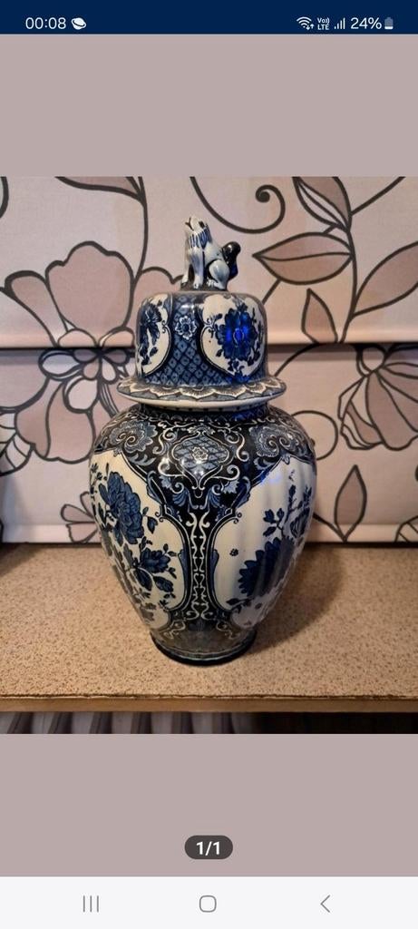 Handgeschilderde Delfts blauwe dekselvaas - Boch, Enlèvement