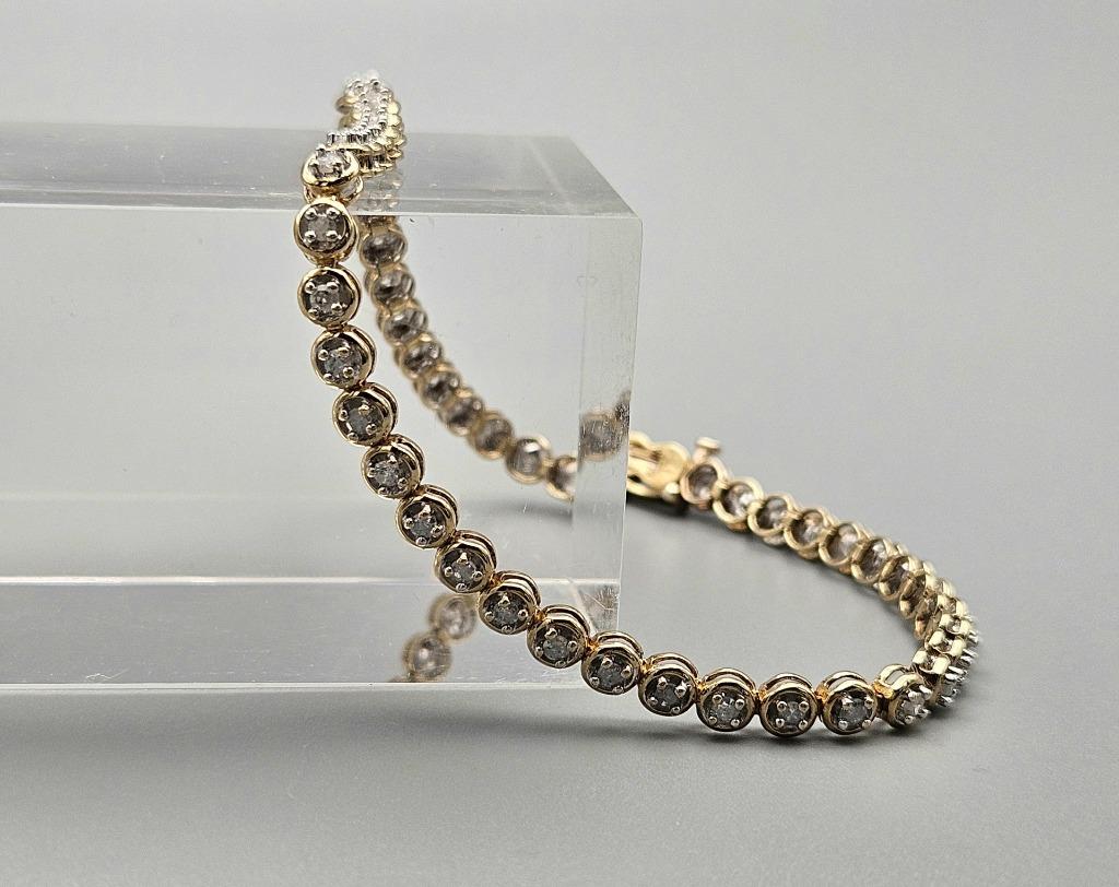 Gouden Vintage tennisarmband diamant ca: 0.50 ct. 2024/499., Ophalen of Verzenden, Zo goed als nieuw, Met edelsteen, Goud