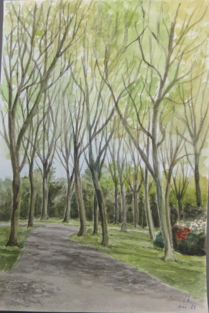 Aquarelle « Platanenlaan à Vrijbroekpark » - Lucien Boschman, Enlèvement ou Envoi