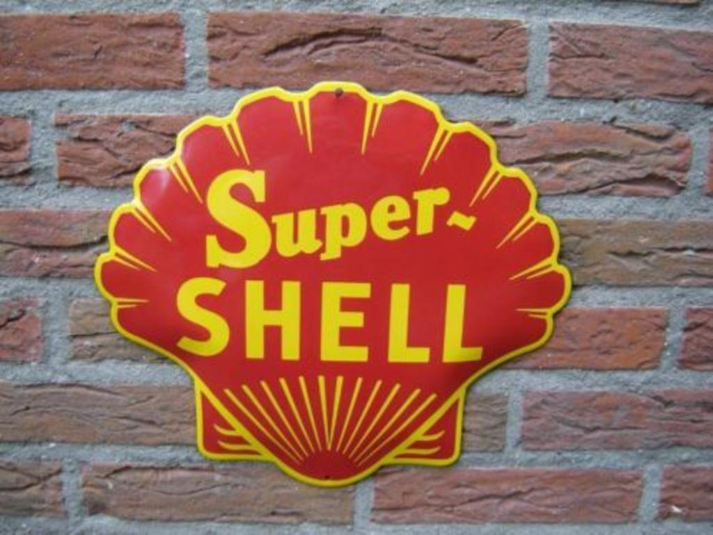 Super Shell emaillen reclame bord olie benzine banden borden, Ophalen of Verzenden, Zo goed als nieuw, Reclamebord