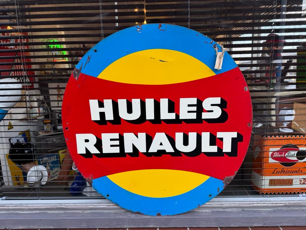 HUILES RENAULT oud reclamebord, Verzamelen, Ophalen of Verzenden, Gebruikt, Reclamebord