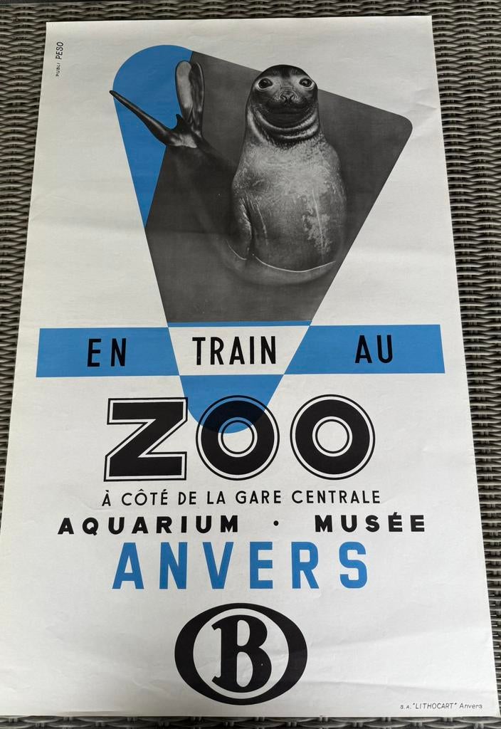 poster Zoo Antwerpen zee olifant Lithografie uit de jaren 60, Verzamelen, Posters, Ophalen of Verzenden, Zo goed als nieuw
