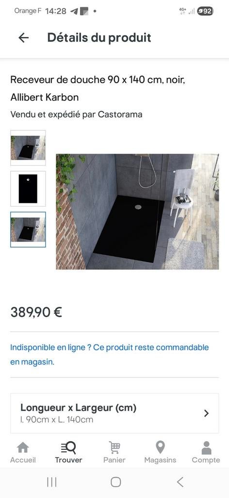 Zwarte douchebak 90 x 140 cm - Nieuw, Huis en Inrichting, Badkamer | Complete badkamers, Ophalen