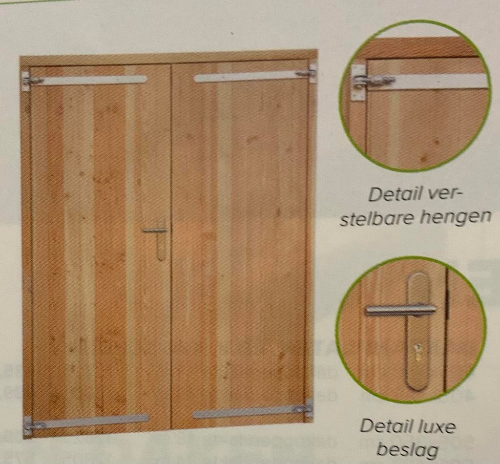 Hillhout douglas dubbele deur tuinhuis incl beslag, Doe-het-zelf en Bouw, Deuren en Vliegenramen, Ophalen, Zo goed als nieuw, Hout