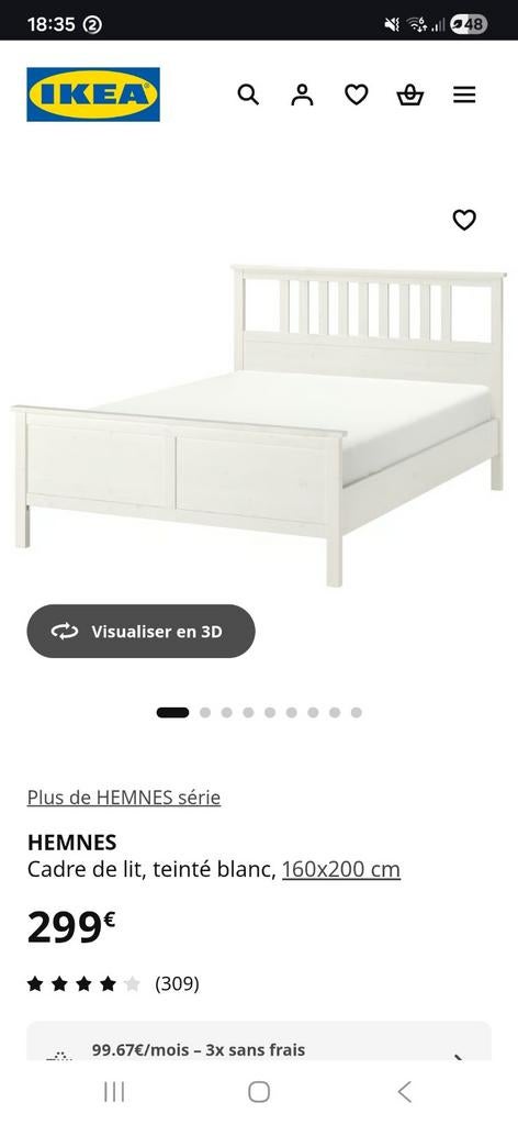 Cadre de lit IKEA Hemnes blanc 160x200 cm, Enlèvement ou Envoi, 210 cm, Utilisé, 180 cm