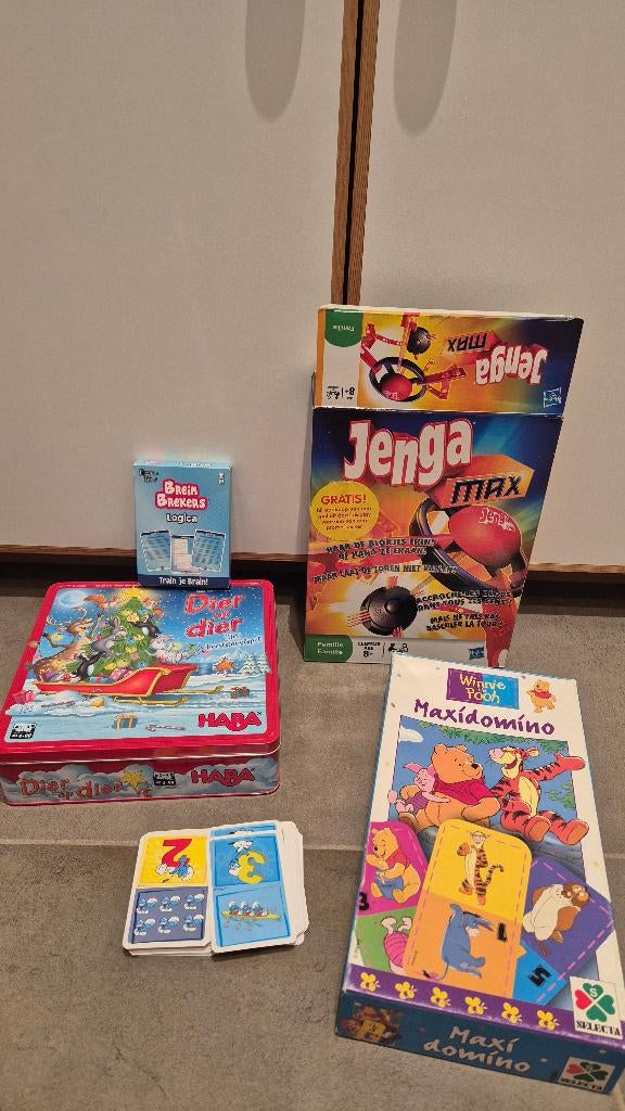 Gezelschapsspelletjes: Haba dier op dier, Jenga Max, domino, Hobby en Vrije tijd, Gezelschapsspellen | Overige, Ophalen of Verzenden