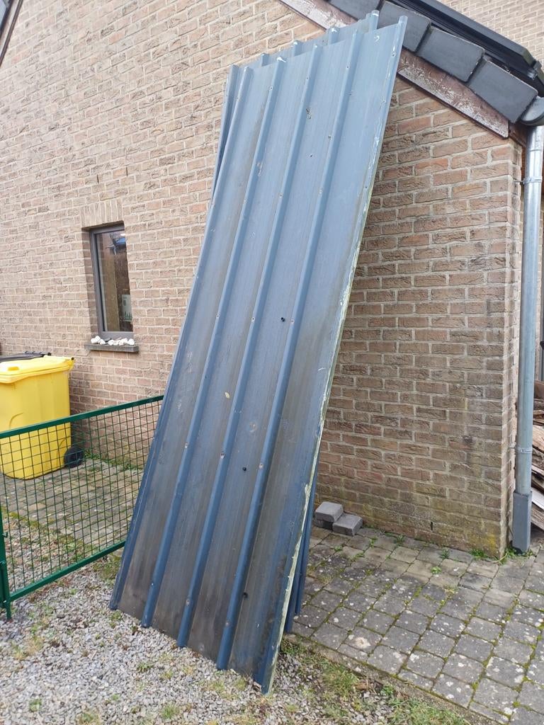 4 metalen dakplaten met 20mm isolatie 1.05x3.20., Metaal, Grijs, Ophalen, Dakplaat of Dakpanplaat