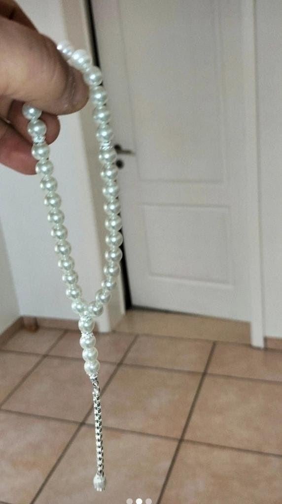 Tesbih 6mm Parel Look met Echt Zilver 925 – Luxe Uitvoering, Ophalen of Verzenden, Zilver, Zilver