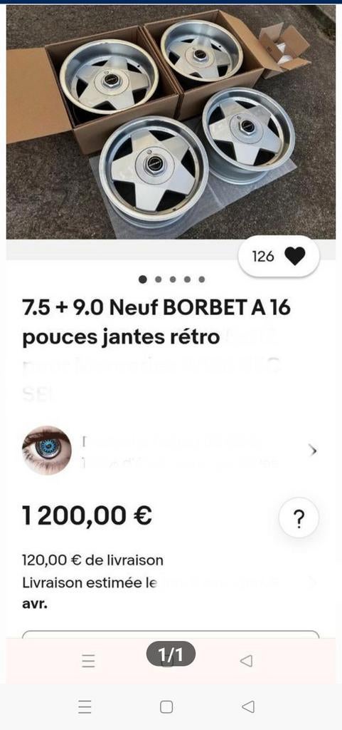 Jantes Borbet 16"  4X100 - 9J arrière - 7,5J avant, Enlèvement