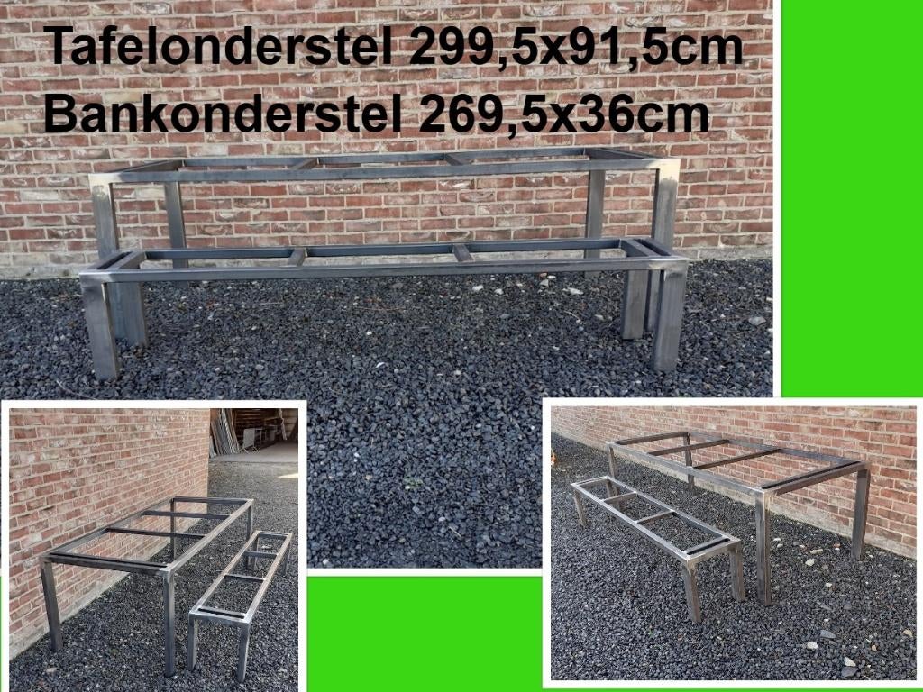tafelonderstel 299,5 cm lang en bankonderstel 269,5 cm lang, Ophalen, Nieuw, Rechthoekig, Metaal