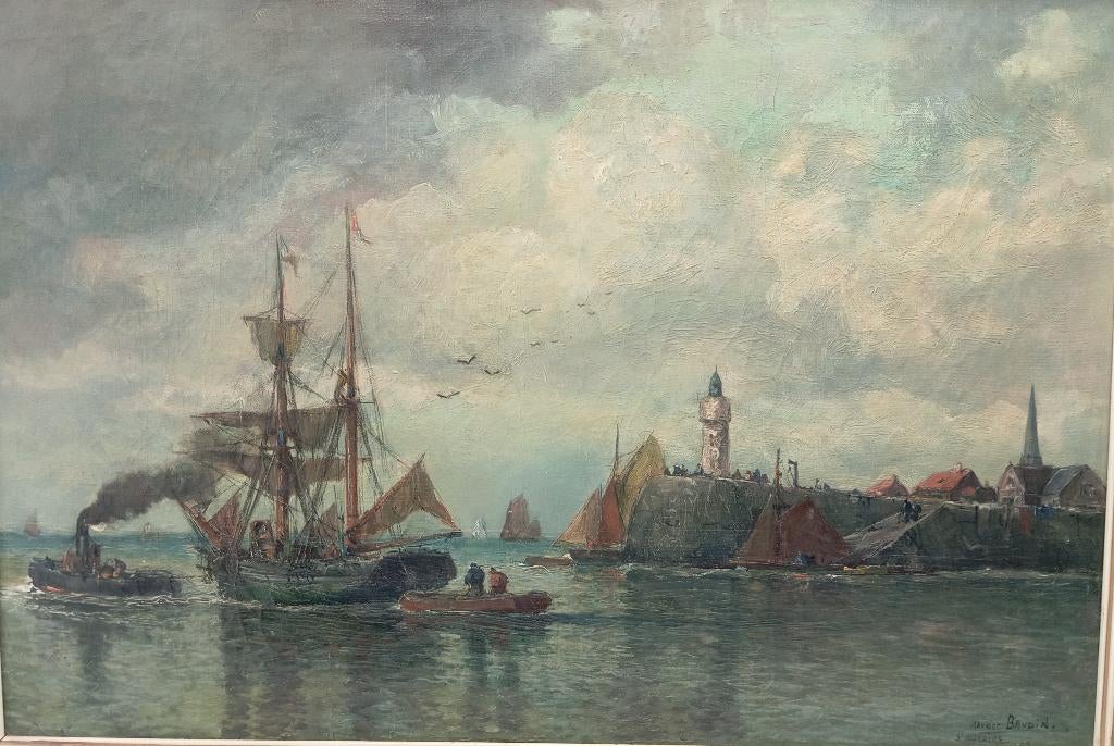 MAURICE BAUDIN schilderij St. NAZAIRE 1889 topwerk, Ophalen of Verzenden