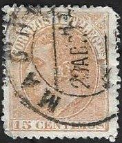 1 Postzegel Spanje 1882 Koning Alfons XII, Ophalen of Verzenden, Gestempeld