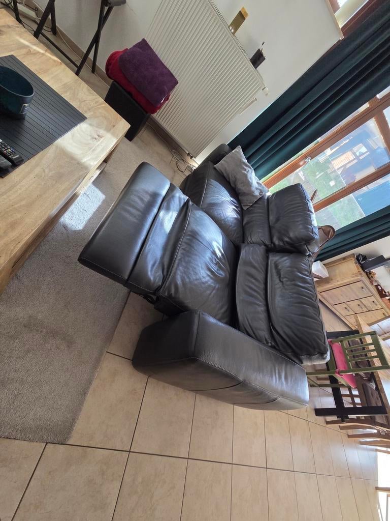 2 canapés cuir gris foncé avec relax électrique, Enlèvement, Cuir