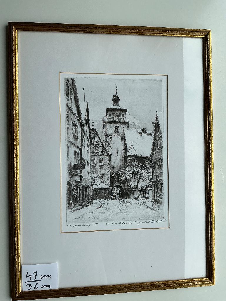 mooie ets van de Weisser Turm in Rothenburg (Duitsland), Antiek en Kunst, Kunst | Etsen en Gravures, Ophalen of Verzenden, Ets