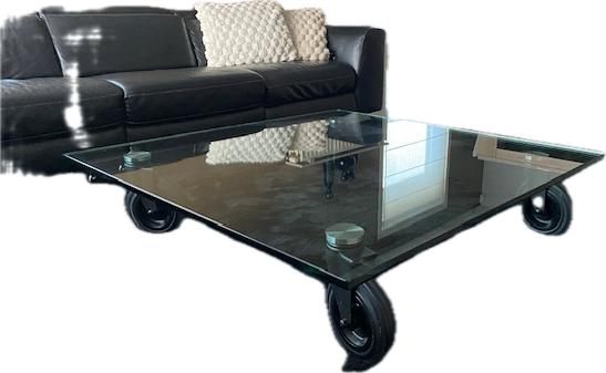 Table basse en verre sur roulettes industrielles, 100 à 150 cm, Moins de 50 cm, Enlèvement, Modern