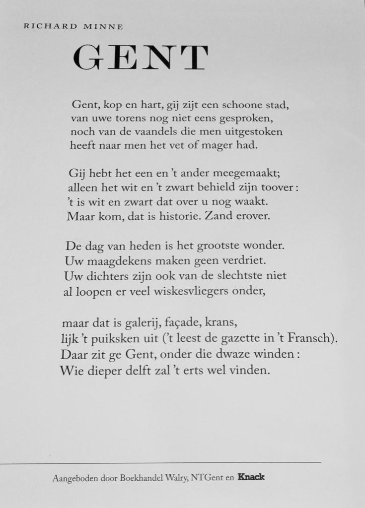 GENT - gedichtenposter - Richard MINNE, Nieuw, Ophalen of Verzenden, Eén auteur, Richard MINNE