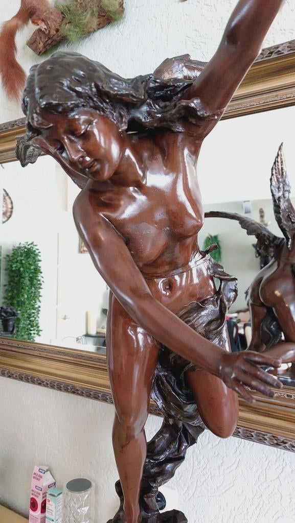 Antiek beeld Zamak legering grote engel op marmer voet, Enlèvement