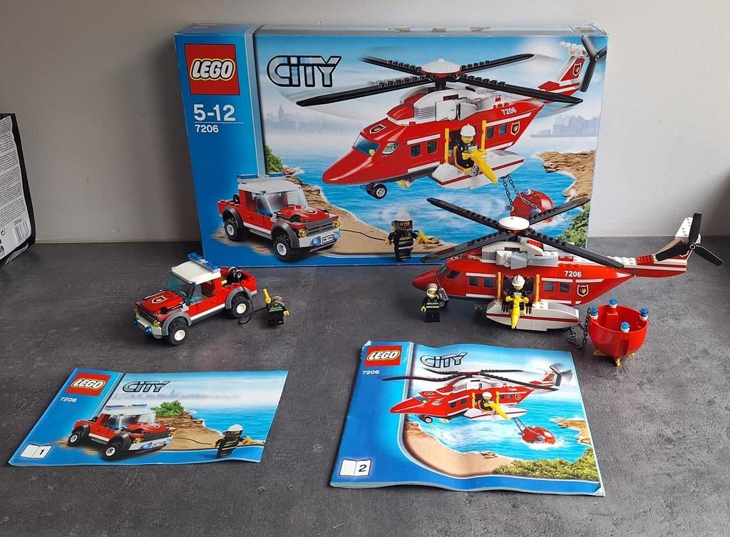 LEGO City 7206 Hélicoptère bombardier d'eau et jeep pompiers, Enlèvement ou Envoi, Comme neuf, Ensemble complet, Lego