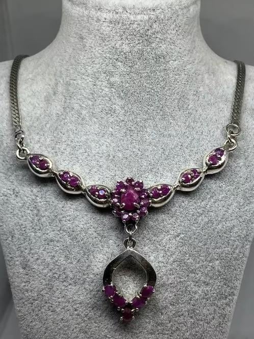 Zilveren Ketting met Echte Robijn, Neuf, Avec pierre précieuse, Argent, Argent