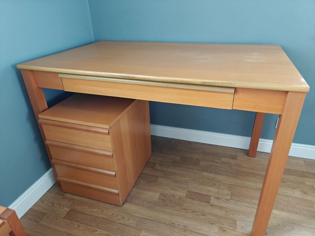 IKEA Bureau + ladeblok in beukenfineer + Bureaustoel, Enlèvement, Utilisé