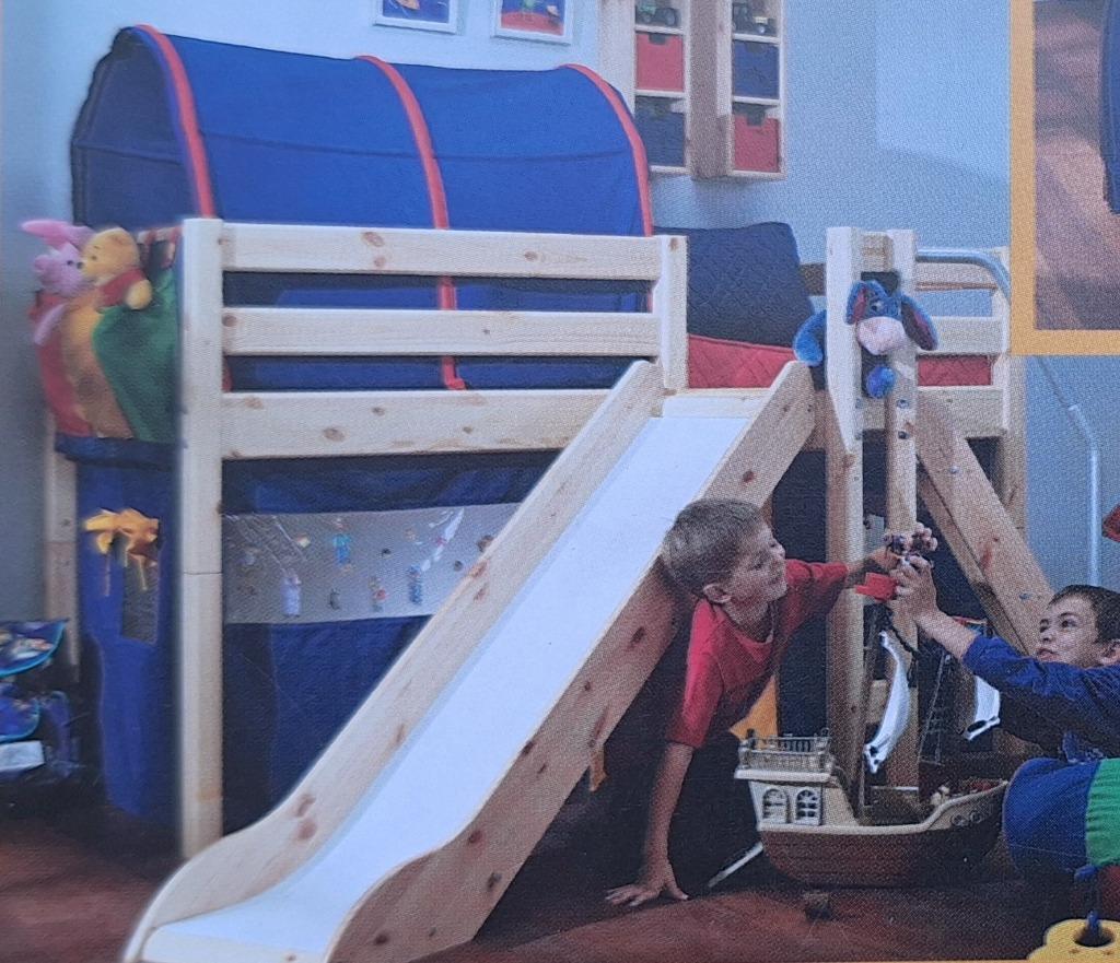 Lit mi-hauteur FLEXA CLASSIC naturel - plateforme & toboggan, Enfants & Bébés, Chambre d'enfant | Lits superposés & Lits mezzanines