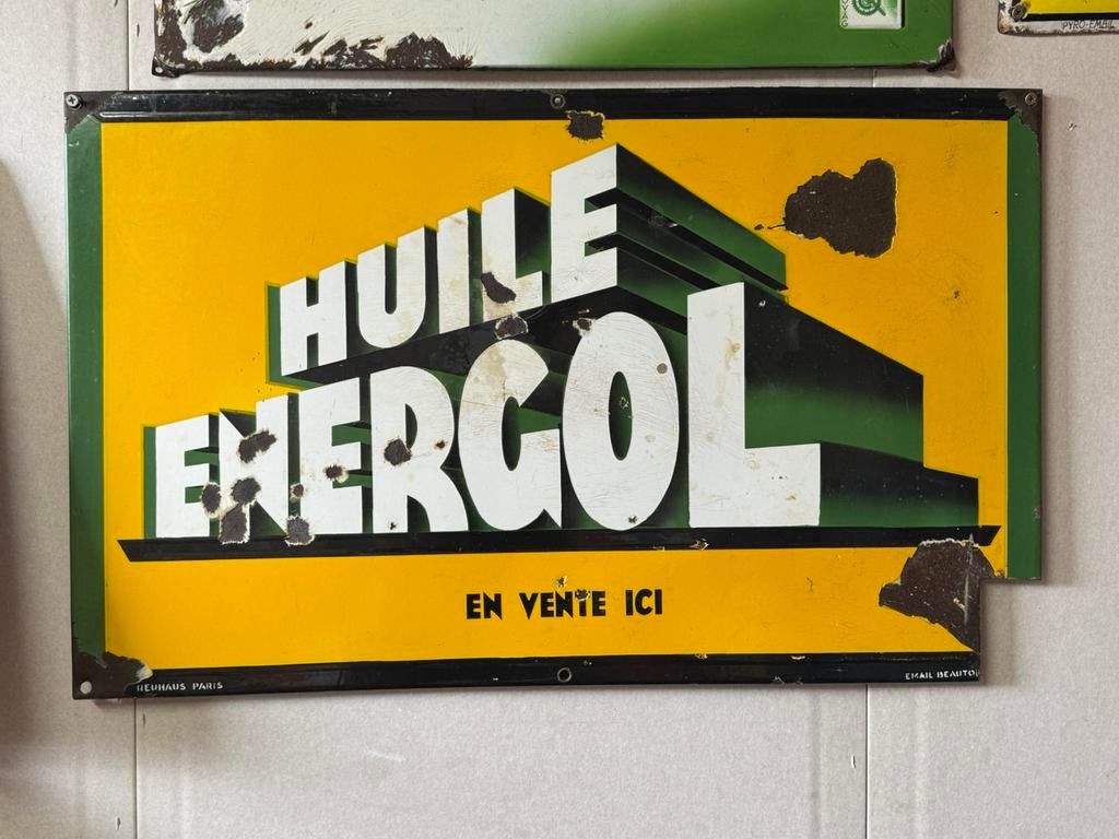 Panneau d'affichage émaillé Huile Energol BP, Collections, Enlèvement, Utilisé, Panneau publicitaire