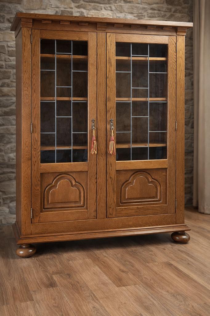 Bibliothèque en chêne massif avec vitraux, Maison & Meubles, Armoires | Bibliothèques, Comme neuf, 100 à 150 cm, 150 à 200 cm