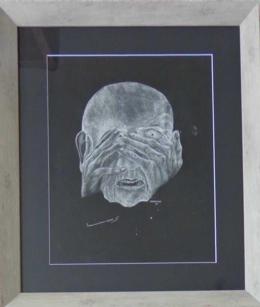 FRANK WUYTACK / ANGST / ORIGINEEL WERK / 68x58cm / KADER, Enlèvement ou Envoi