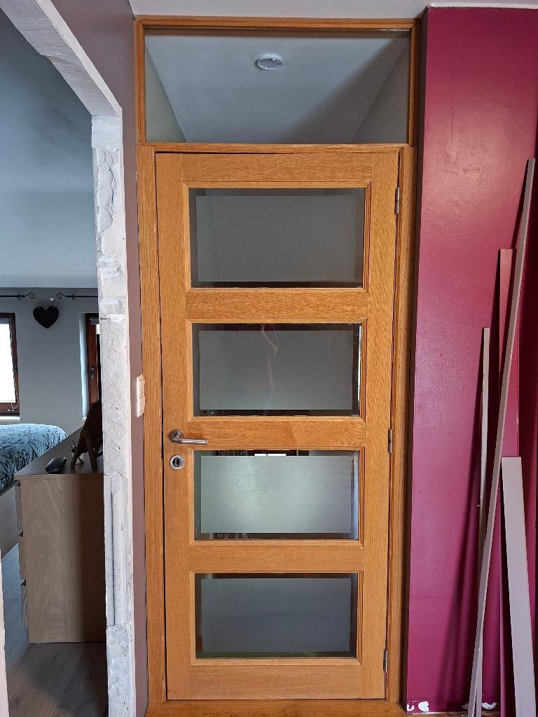 Porte chêne vitrée 83cm, Bricolage & Construction, 75 à 150 cm, Enlèvement, Utilisé, Vitre comprise