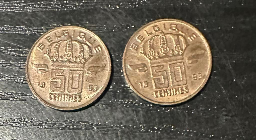 Pièces de 50 centimes, Timbres & Monnaies, Monnaies | Belgique, Enlèvement, Bronze, Série