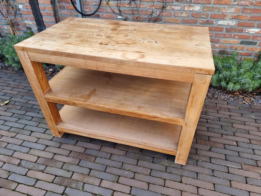 Teak TV meubel, Ophalen, Gebruikt, 100 tot 150 cm, Teakhout