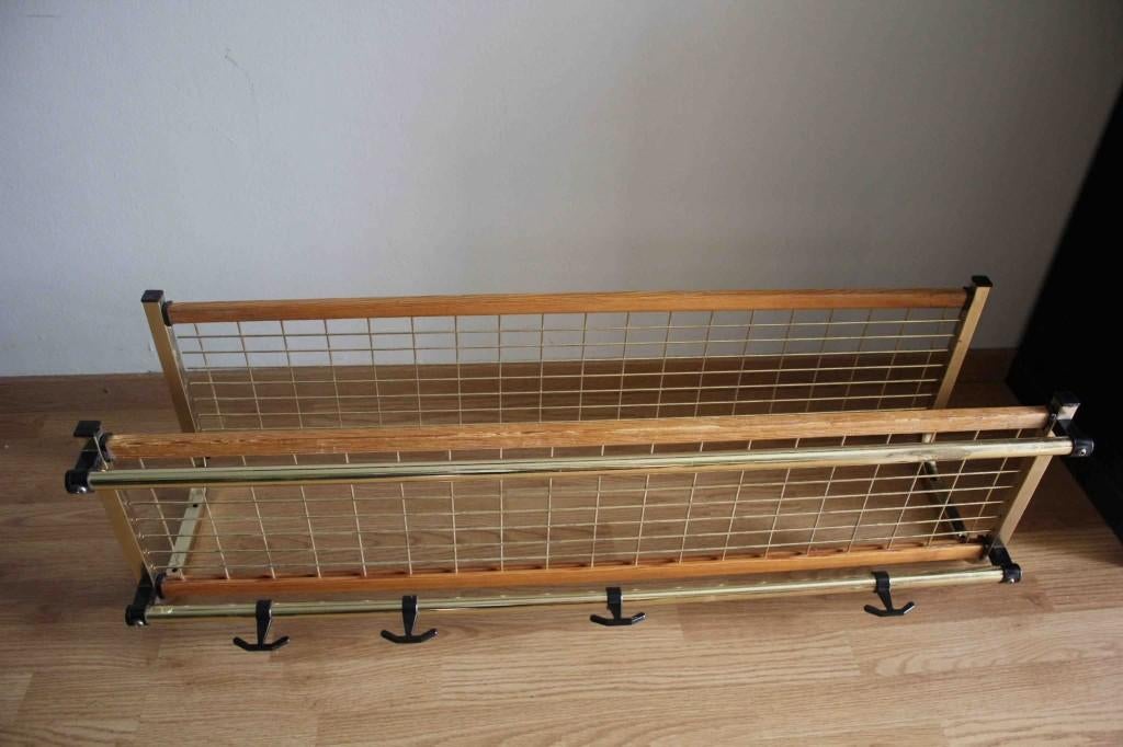 Zweedse Vintage Kapstok – Hout & Messing – Mid Century, Huis en Inrichting, Woonaccessoires | Kapstokken, Ophalen of Verzenden