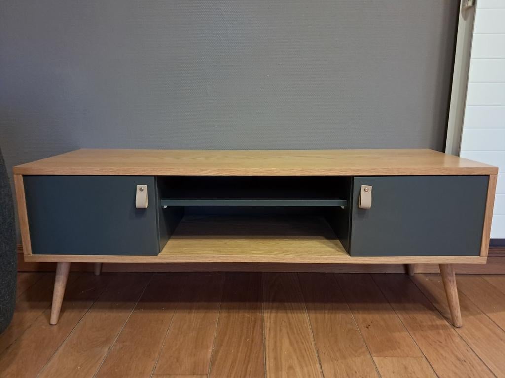 Meuble télé chêne et gris., Chêne