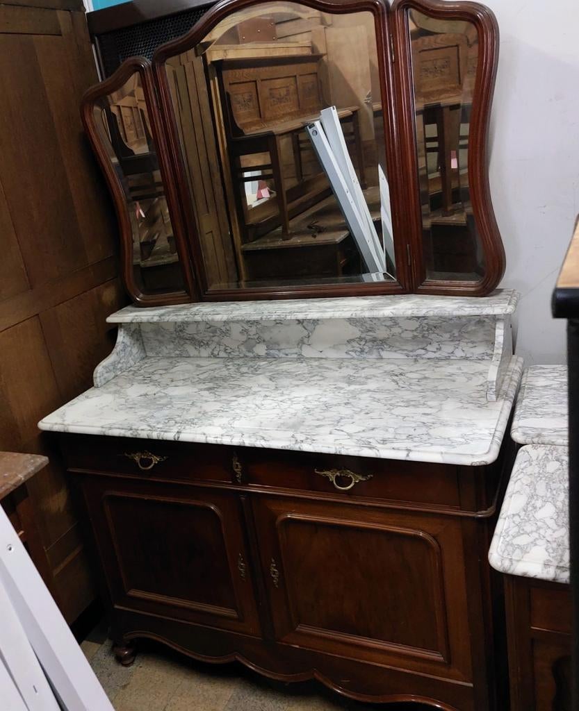 Kast met marmer tablet en spiegel+ 2 bijzetstuks, Ophalen