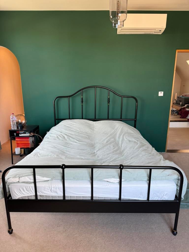 Dubbelbed 160cm x 200 cm zwarte metaal, Ophalen, Zwart, Tweepersoons, Zo goed als nieuw