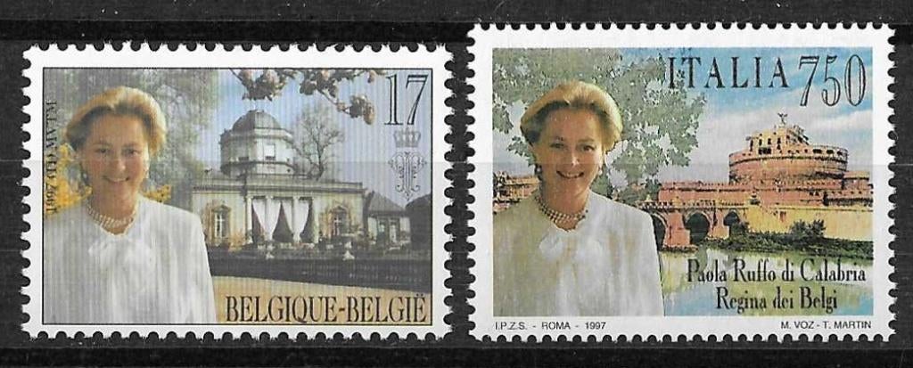 Gezamenlijke uitgifte België - Italië Koningin Paola **, Postzegels en Munten, Postzegels | Europa | België, Koninklijk huis, Ophalen of Verzenden