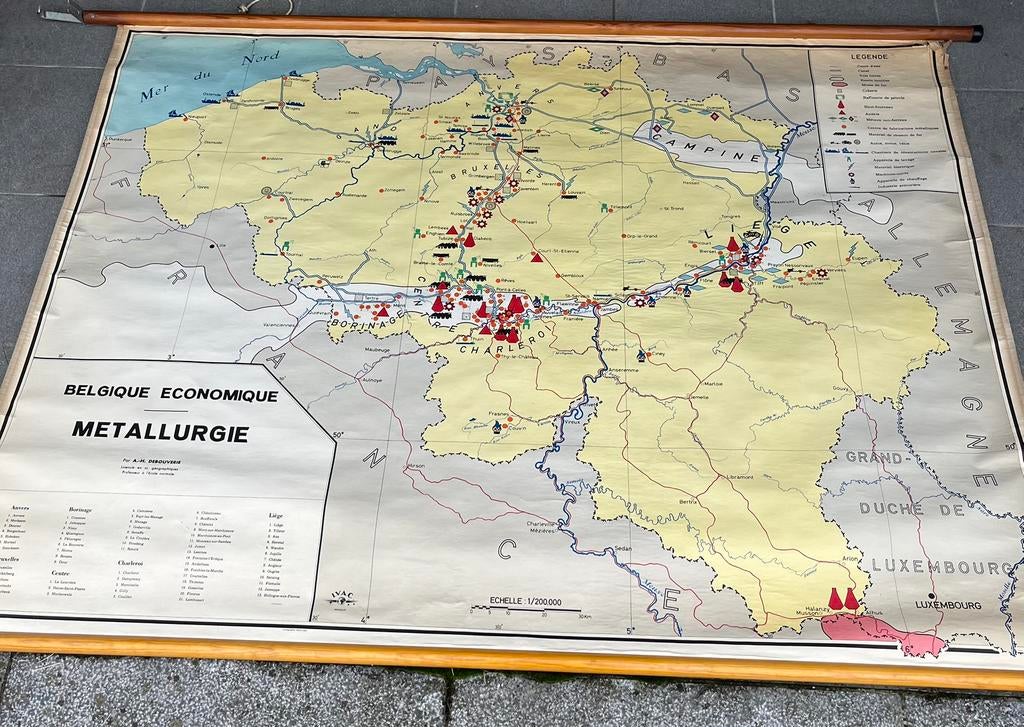 Oude schoolkaart BELGIË ECONOMISCHE METALLURGIE, Antiek en Kunst