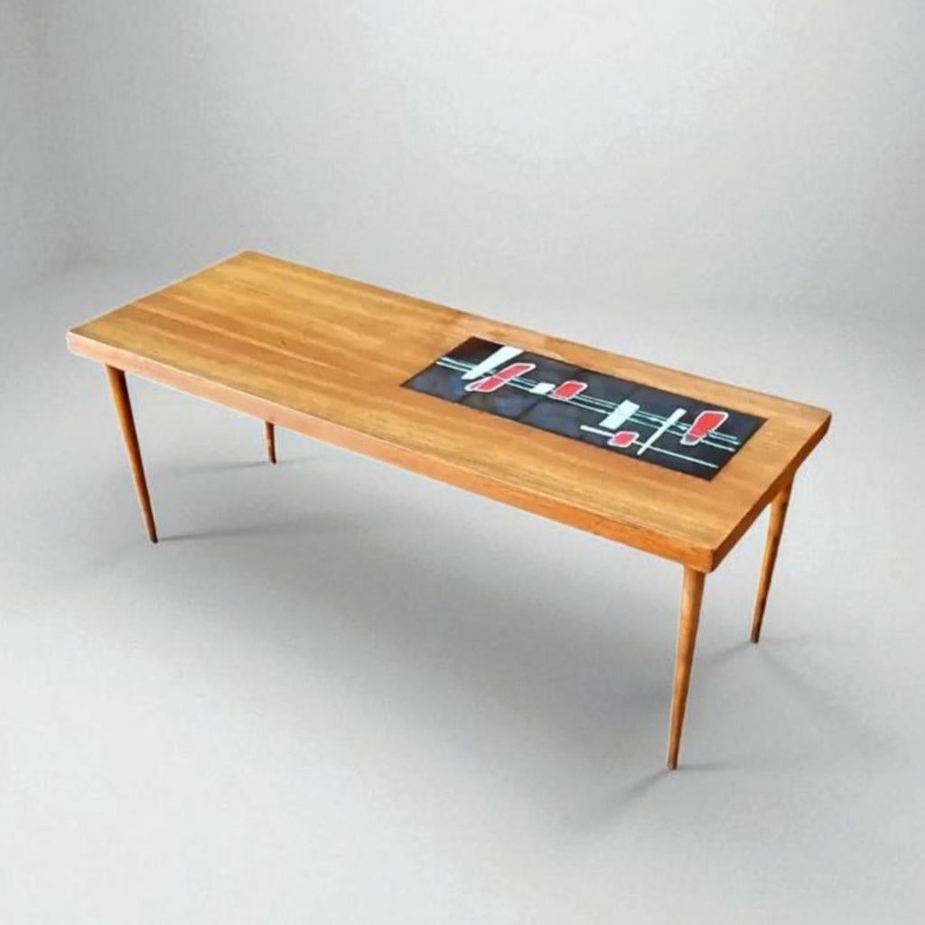 Table basse Vintage en Teck et Céramique 1960's, Maison & Meubles, Enlèvement, Comme neuf
