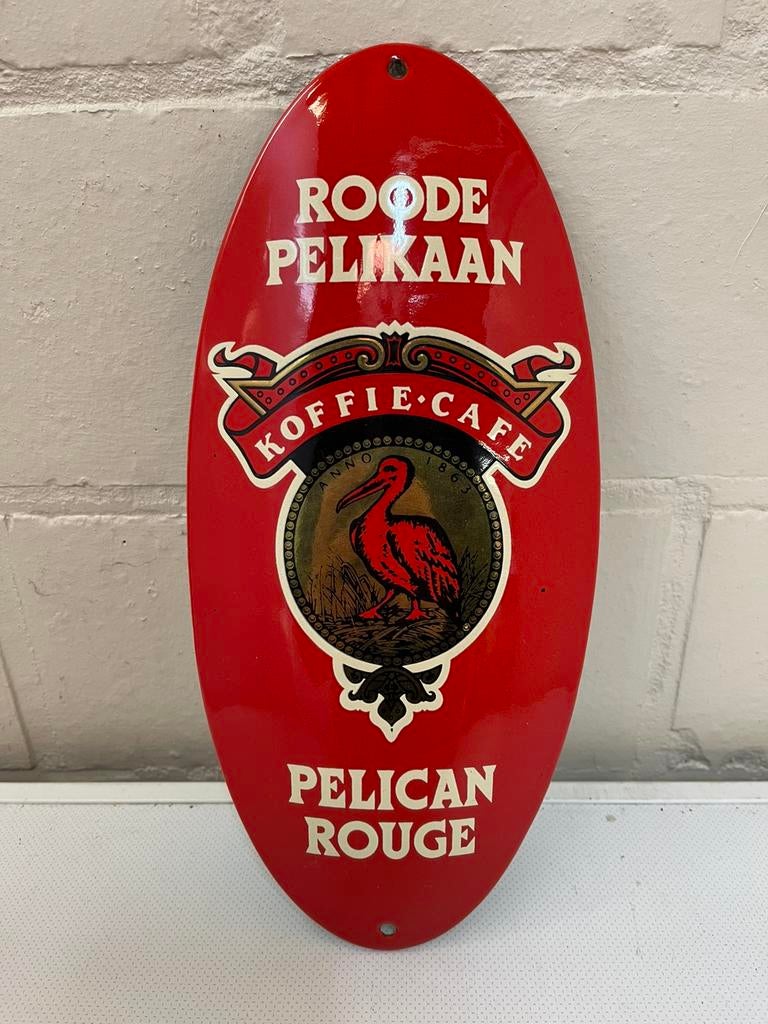 Roode pelikaan emaille nieuw ( 14,5 op 31,5), Ophalen of Verzenden, Zo goed als nieuw