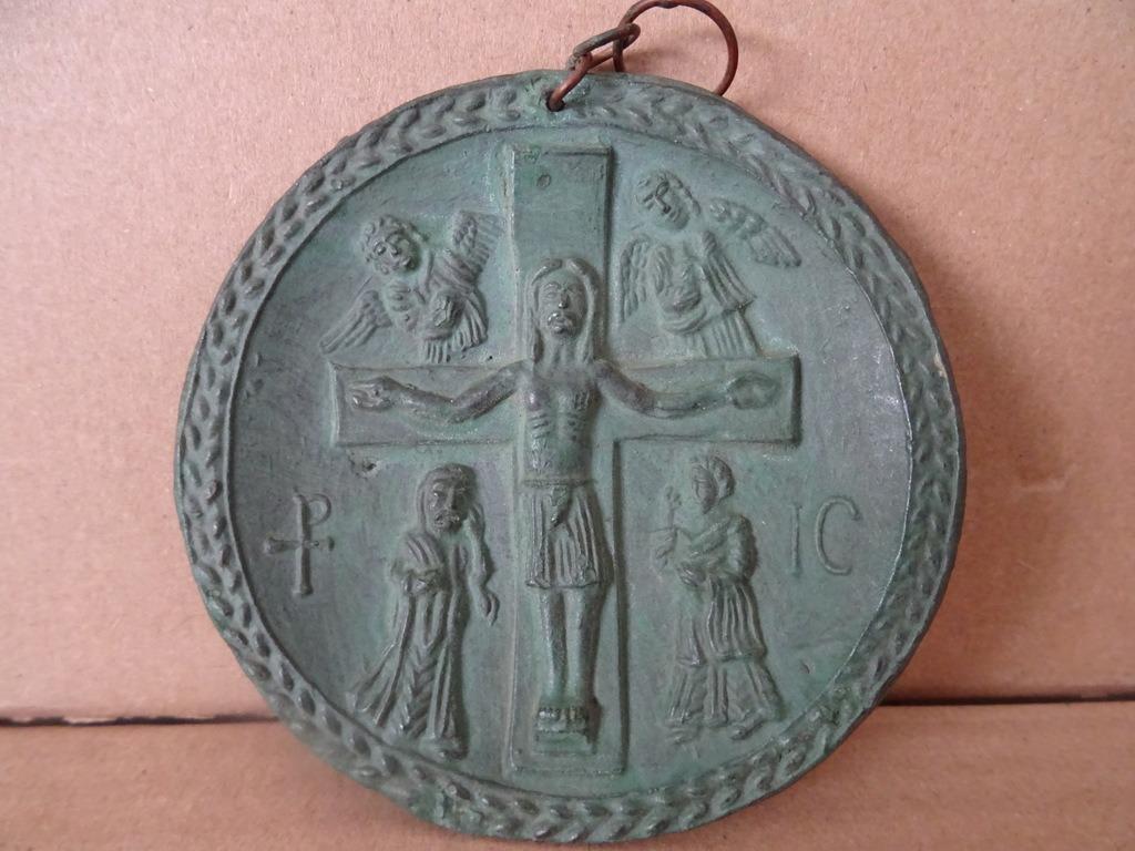 Art deco bronzen kruisbeeld reliëf antieke plaquette 9cm, Ophalen of Verzenden