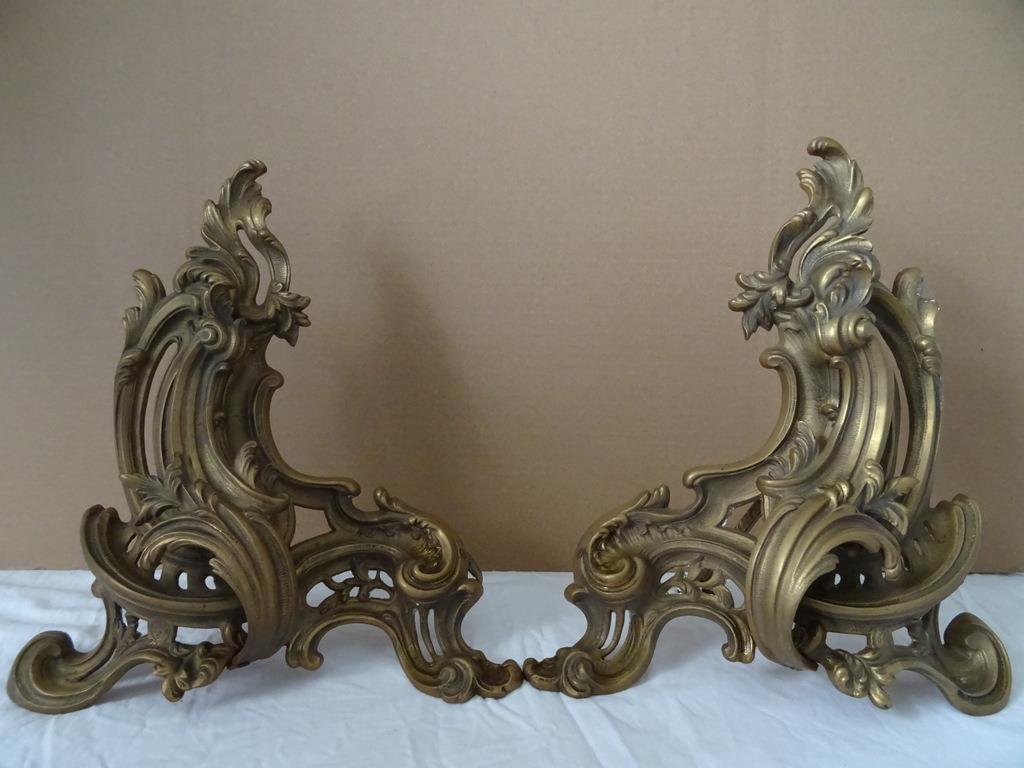 Antieke vuurbokken bronzen vuurbokken Rococo stijl 1930, Antiek en Kunst, Ophalen of Verzenden, Brons